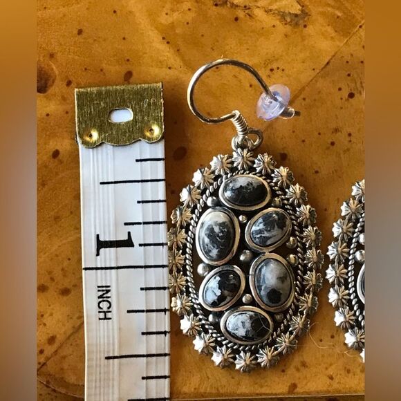 White Buffalo Sterling Silver Dangle Earrings - Picture 3 of 7